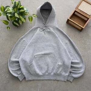 Vintage 90s Russell Athletic Grey Hoodie, Blank Boxy Fit, Size XLT